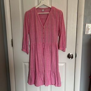 Old navy pink stripe three quarter sleeve midi dress